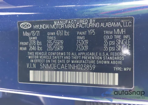 2022 Hyundai Tucson Limited z USA, uszkodzony, nr VIN 5NMJECAE1NH023859